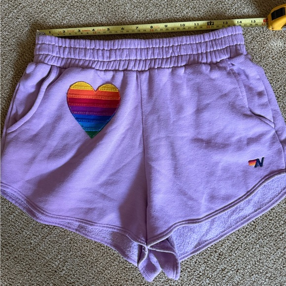 Aviator Nation Purple Shorts with Rainbow Heart - Picture 5 of 8